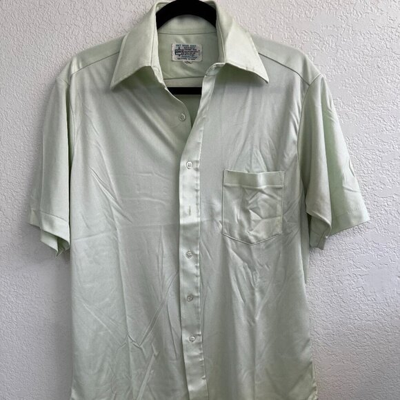 Vintage Other - Vtg 1970’s KMart Knit Short Sleeve Shirt Button Up Polyester Size M/L Mint Green